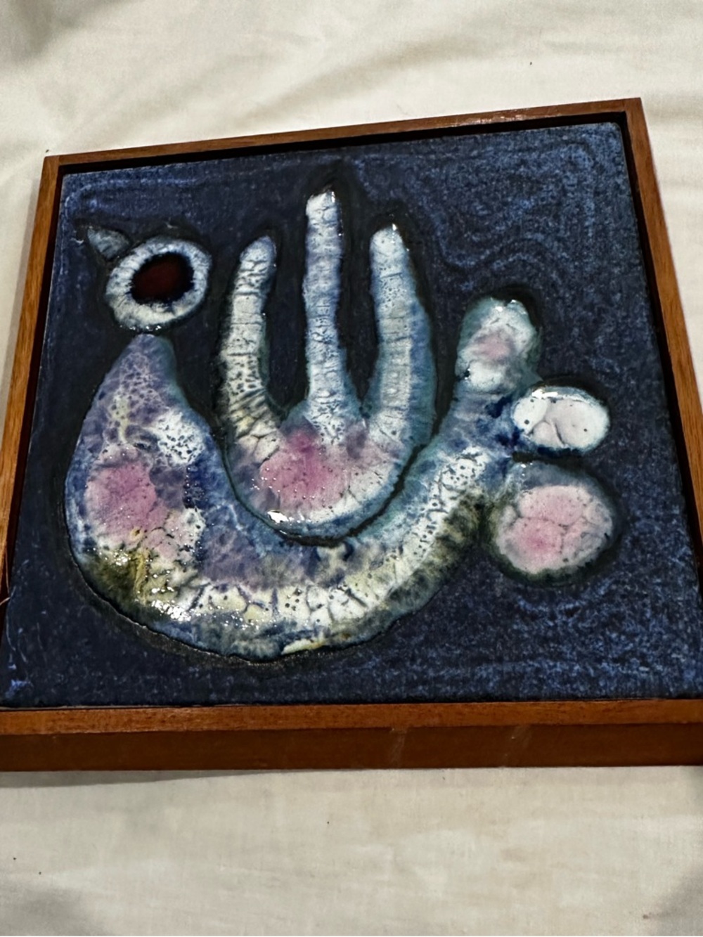 Abstract Glazed Ceramic Wall Art - Blue and Pink